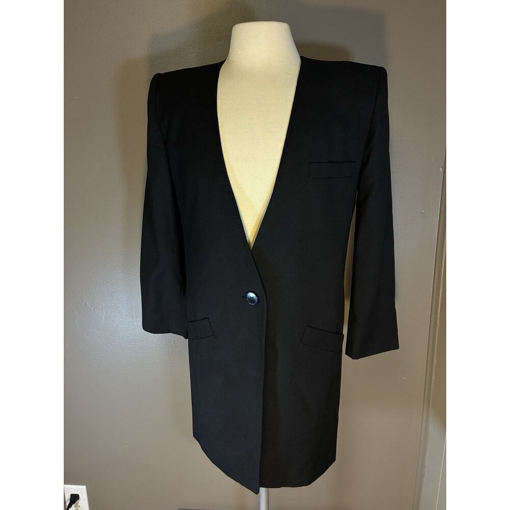 Vintage Christian Dior Women's 10 Black Single Button Long Blazer Jacket USA